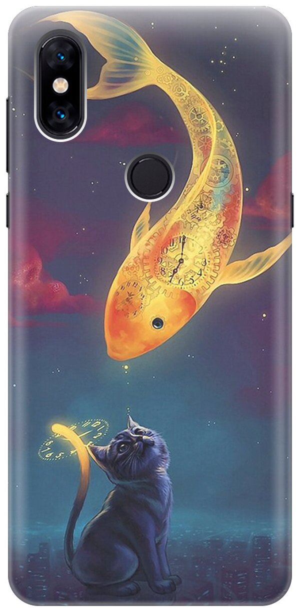Силиконовый чехол Кот и рыбка на Xiaomi Mi Mix 3 / Сяоми Ми Микс 3