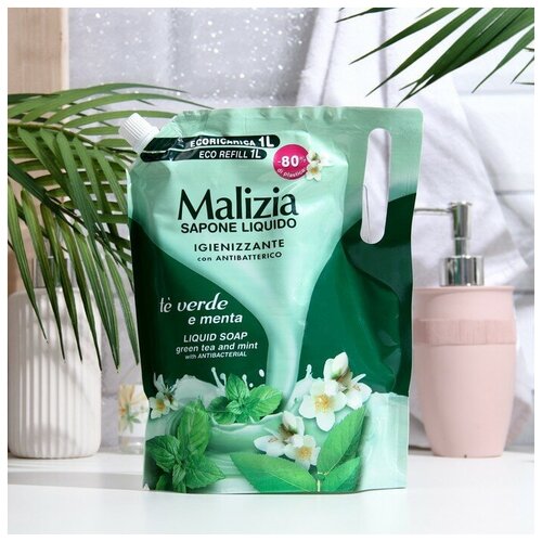 MALIZIA Мыло жидкое для рук и тела антибактериальное MALIZIA зеленый чай и мята, 1000 мл