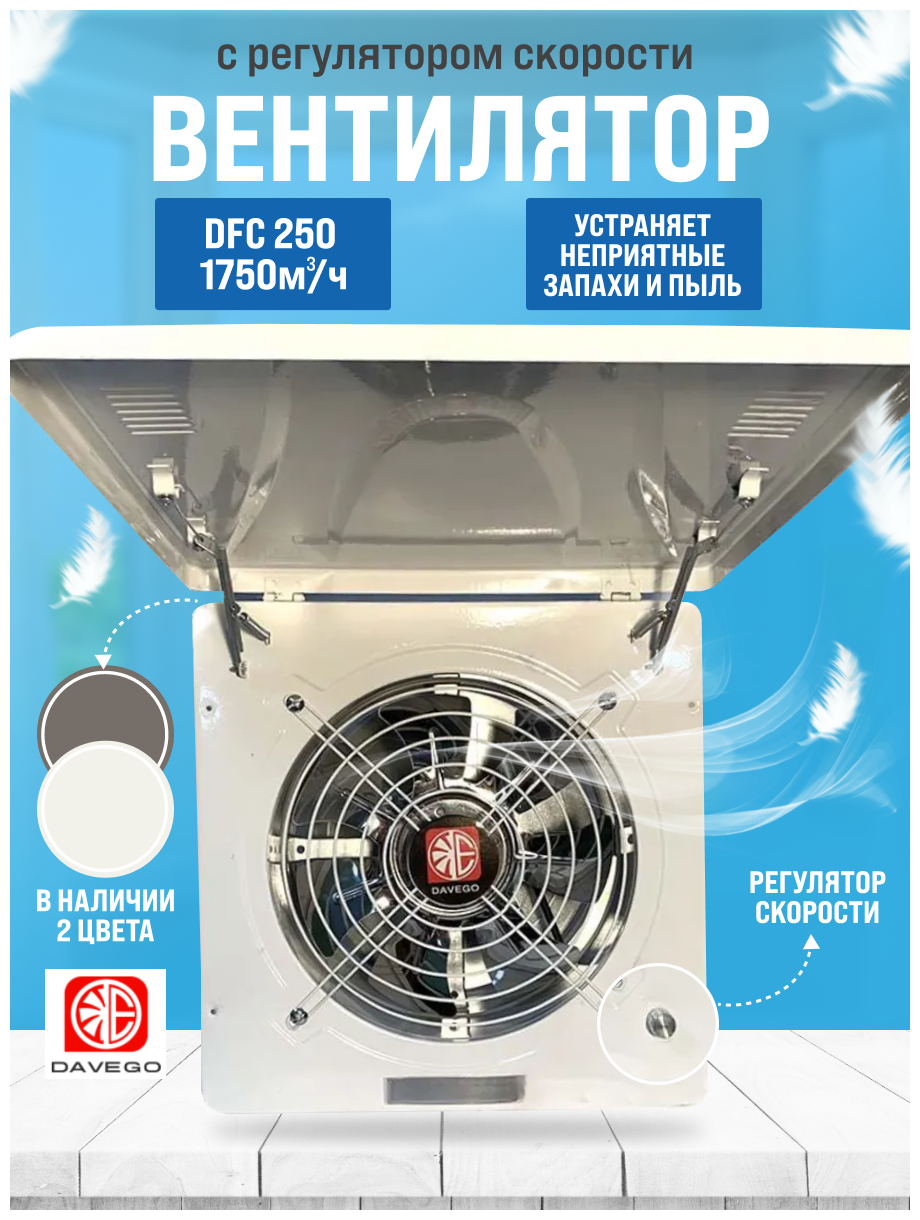 Оконный вентилятор DAVEGO DFC-250 1750м3 с регулятором - фотография № 1