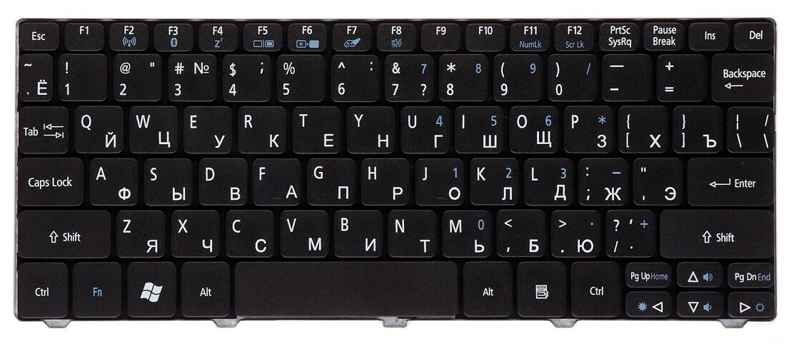 Клавиатура для ноутбука Acer Aspire One 532 522 D255 D260 Series Плоский Enter Черная без рамки PN 904GS07C0R