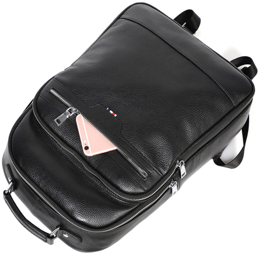 Рюкзак мужской черный кожаный для ноутбука