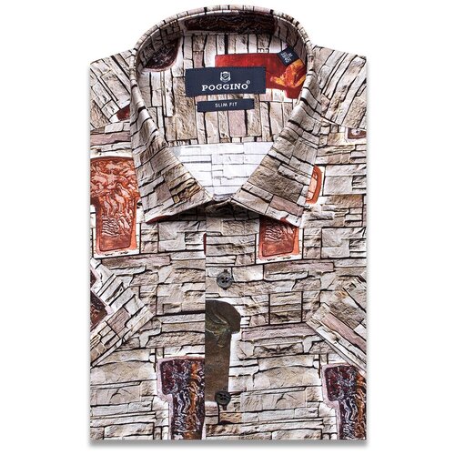 фото Рубашка poggino 7002-46 цвет серо-зеленый размер 48 ru / m (39-40 cm.)