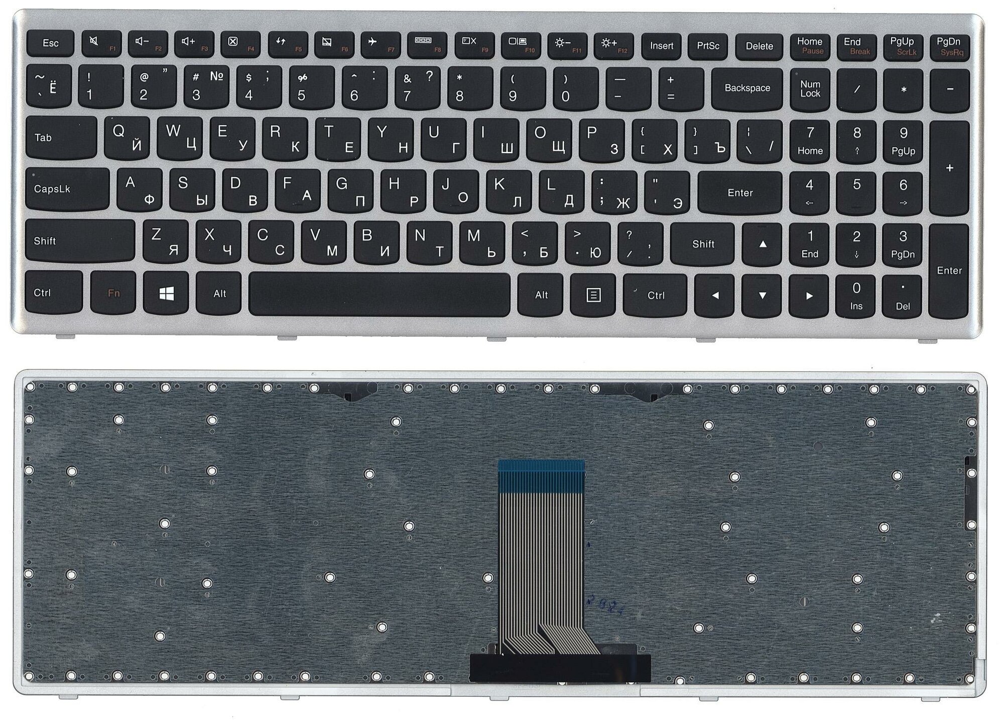 Клавиатура для ноутбука Lenovo IdeaPad U510 Z710 черная с серебристой рамкой 1470₽