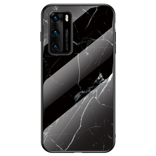 фото Чехол-бампер mypads для huawei p40 с закаленным стеклом на заднюю крышку телефона «тематика мрамор» черный