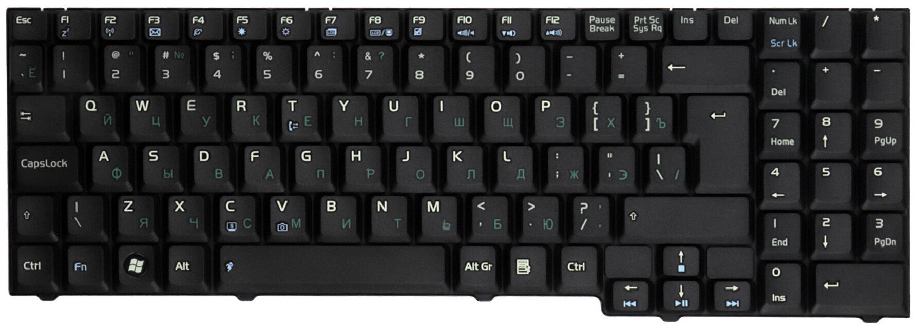 Клавиатура для ноутбука Asus F7 M51 X56 Series Г-образный Enter Черная без рамки PN NSK-U400R 811₽