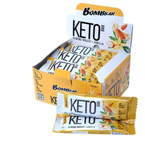 BOMBBAR Батончики Bombbar KETO Bar 40 г, 24 шт, вкус: миндальная нуга с ванилью