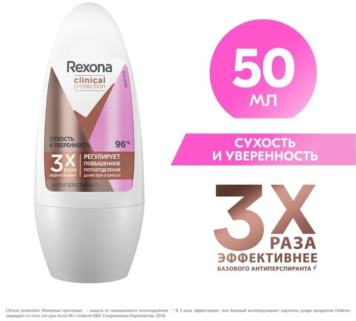 Антиперспирант Rexona Clinical Protection Сухость и Уверенность защита 96 часов 50мл