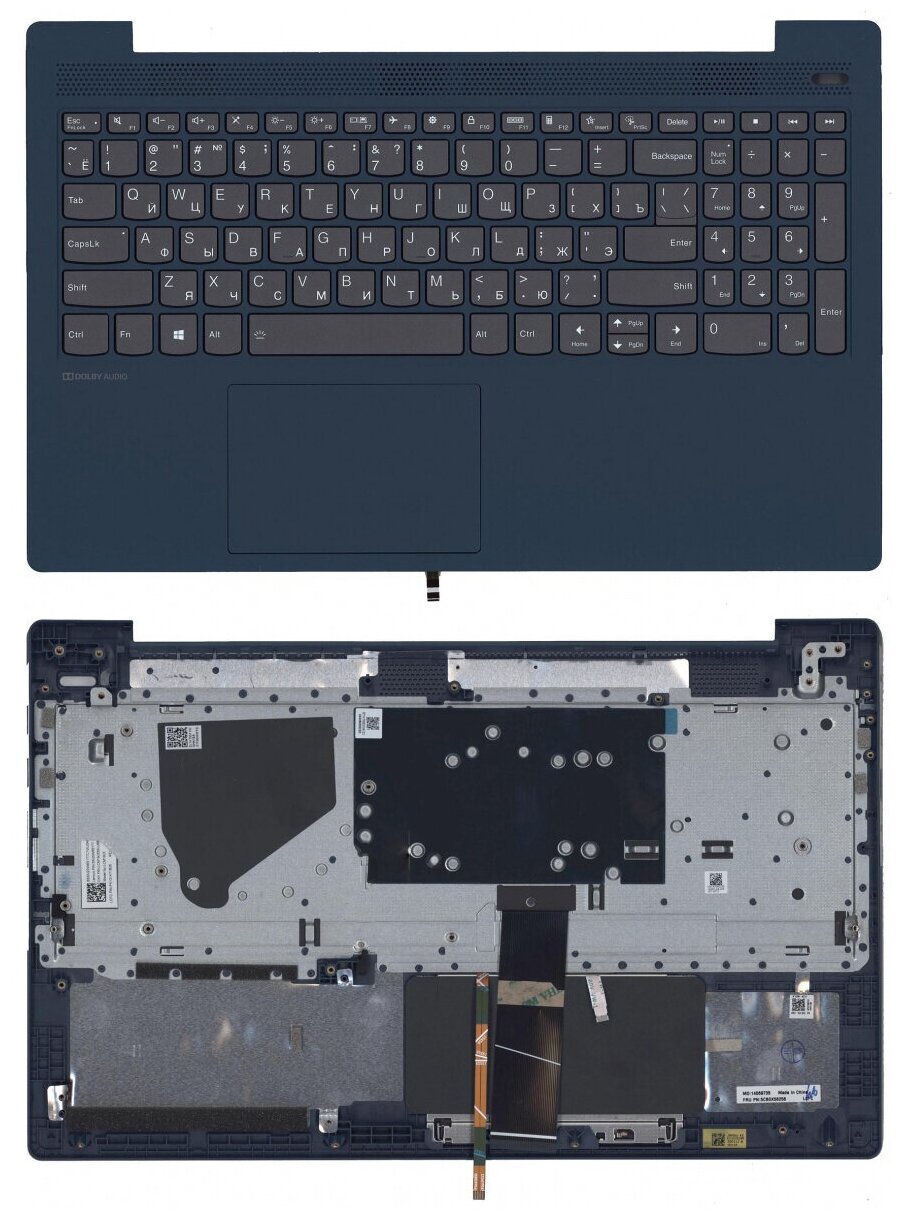 Клавиатура для ноутбука Lenovo IdeaPad 5-15ALC05 82LN черная с синим топкейсом и подсветкой 7410₽