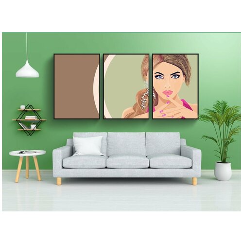 фото Набор модулных постеров для интерьера "модная девушка, девушка в розовом платье, вектор люди" 60x90 см. в тубусе, без рамки lotsprints