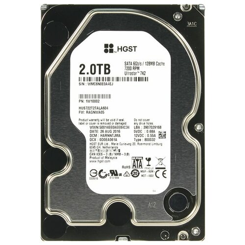 Жесткий диск Hitachi SATA-III 2Tb 1W10002 HUS722T2TALA604 Ultrastar 7K2 512N (7200rpm) 128Mb 3.5