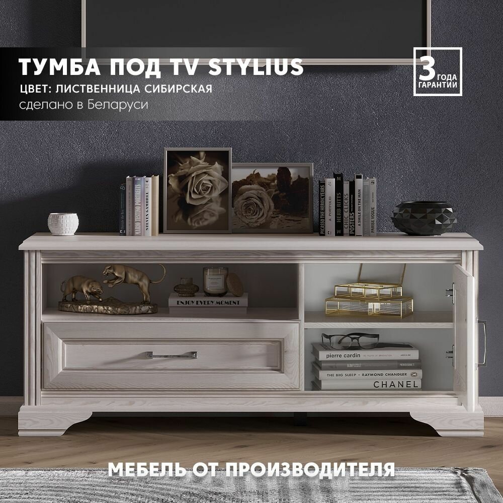 Тумба под телевизор Stylius B169-RTV1D1S (Лиственница сибирская) Black Red White