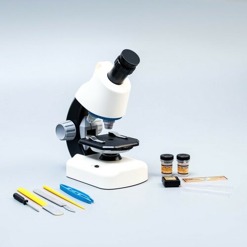 Микроскоп Юный биолог кратность до х1200, белый, подсветка микроскоп для школьника микроскоп детский с набором для опытов микроскоп юный биолог кратность увеличение до 1200х с подсветкой