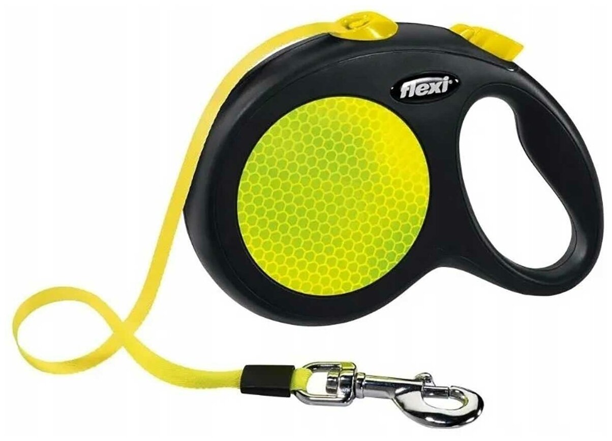 Рулетка для собак мелких пород Flexi трос xs 3м до 8кг черный/неон neon safety plus