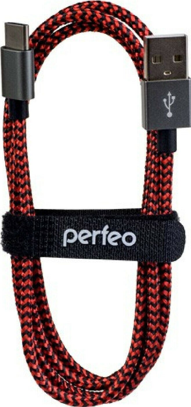 Кабель-переходник (адаптер) PERFEO Кабель USB2.0 A вилка - USB Type-C вилка, черно-красный, длина 1 метр. (U4901)