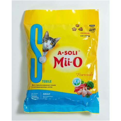 Корм для стерилизованных кошек и кастрированных котов А-Soli Mii-O Премиум Формула 200гр, 1 в упаковке