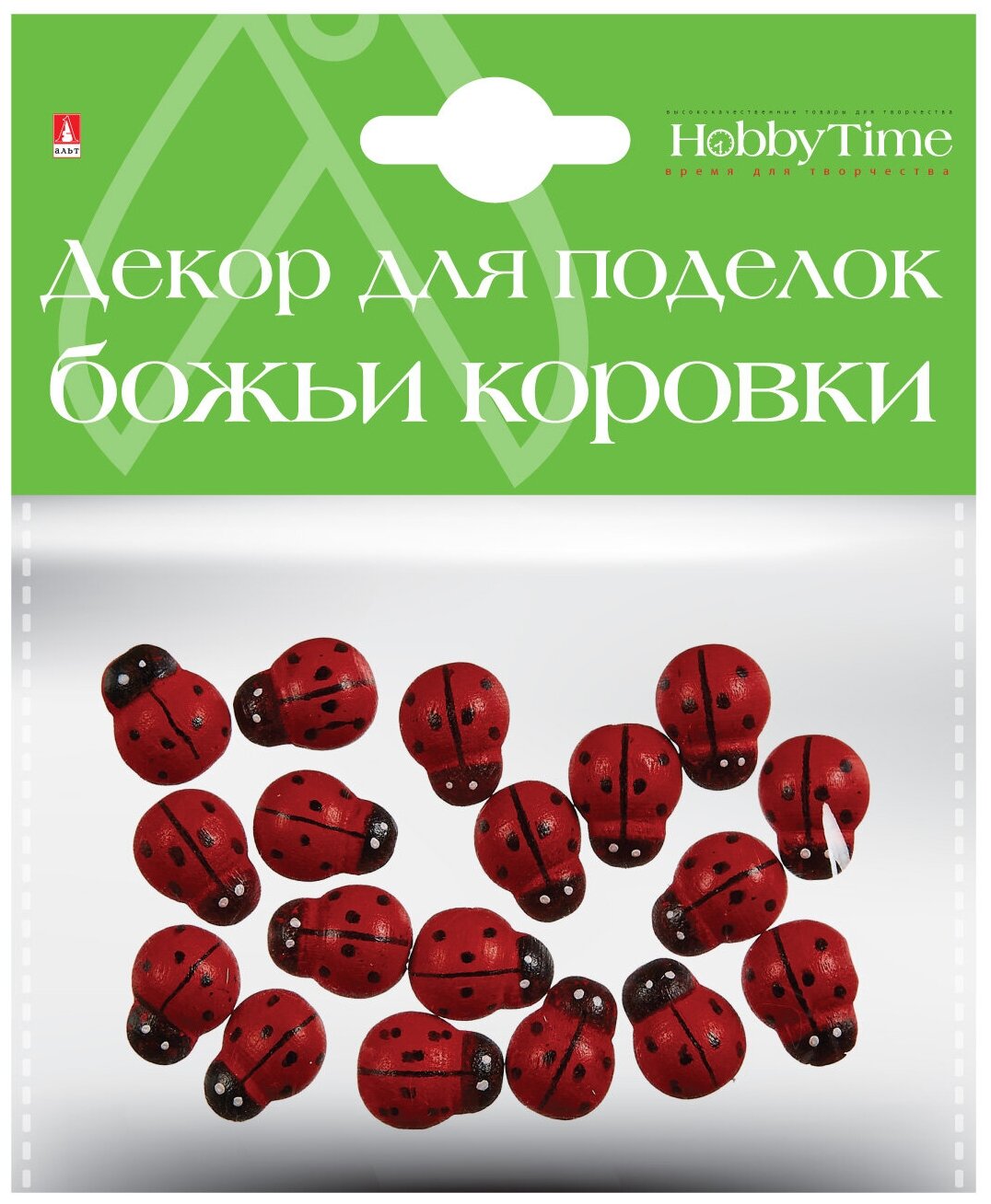 Декор из дерева. Крашеный. Набор № 12 "божьи коровки", 12 х 15ММ, Арт. 2-363/12