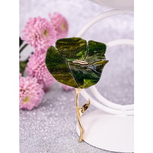 Брошь Роскошь ЗОЛОТА, эмаль, перламутр, золотой, зеленый
