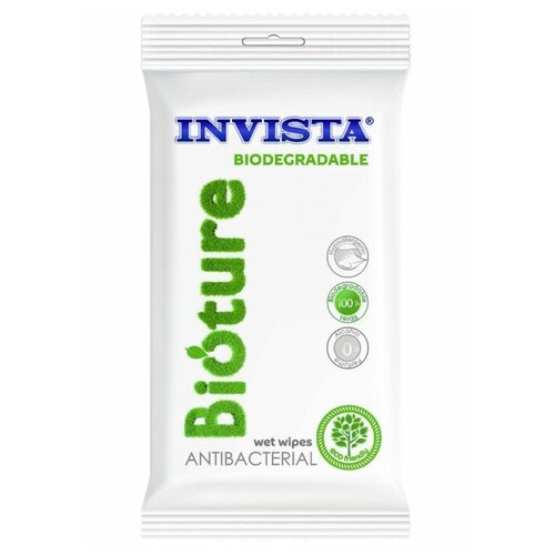 KG331994 Влажные салфетки Invista Bioture White антибактериальные биоразлагаемые, 15 шт/уп