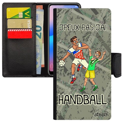 фото Защитный чехол книжка для мобильного // xiaomi redmi 6a // "не могу - у меня гандбол!" рисунок шутка, utaupia, серый