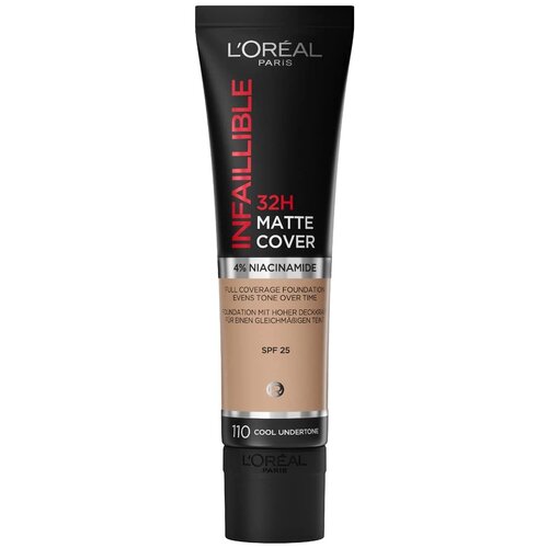 L'Oreal Paris Тональный крем Infaillible 32H Matte Cover, SPF 25, 30 мл, оттенок: 110 l oreal paris ультраматирующий стойкий тональный крем infaillible 24ч матовое покрытие тон 25 30 мл