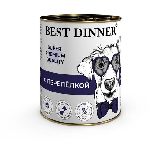 Консервы Best Dinner Мясные деликатесы для собак всех пород. Перепёлка. (12шт x 340гр)