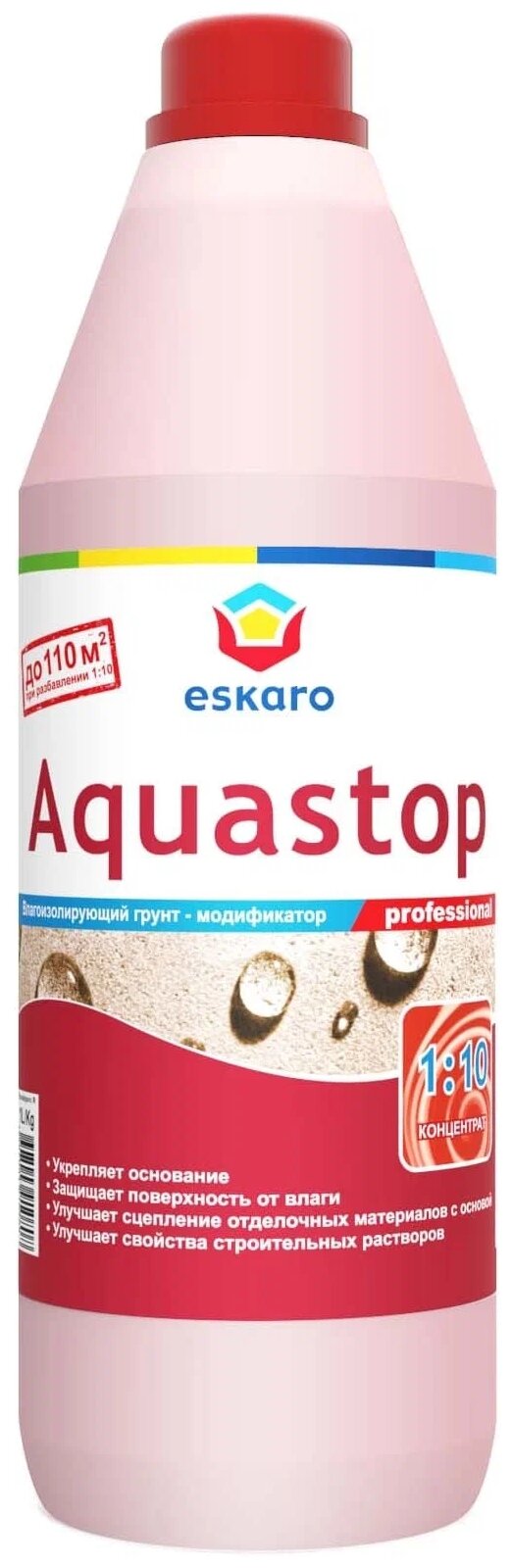 Грунтовка воднодисперсионная, акриловая, Eskaro, Aquastop Professional, концентрат 1:10, 1 л