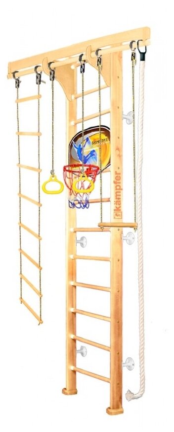Шведская стенка Kampfer Wooden Ladder Wall Basketball Shield №1, Натуральный, высота 3 м, белый (53793)