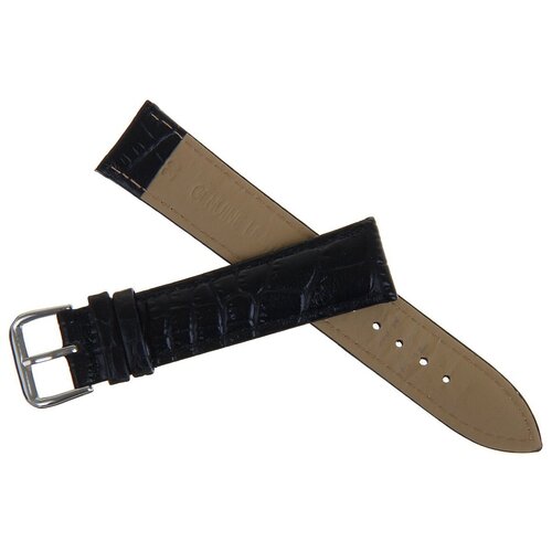фото Ремешок для часов, 20 мм, натуральная кожа, фактура рептилия, черный, 20 см noname