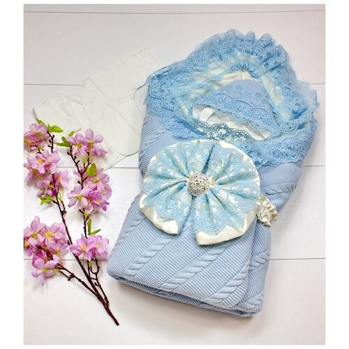 фото Комплект на выписку (зима) для младенца 5 предметов голубой (вязанный плед) арт.бд-з-013089-1 bimba dolce