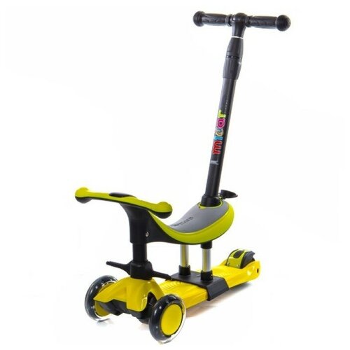 фото Самокат-беговел 3 в 1 с сиденьем и родительской ручкой scooter micar dino 2021 жёлтый