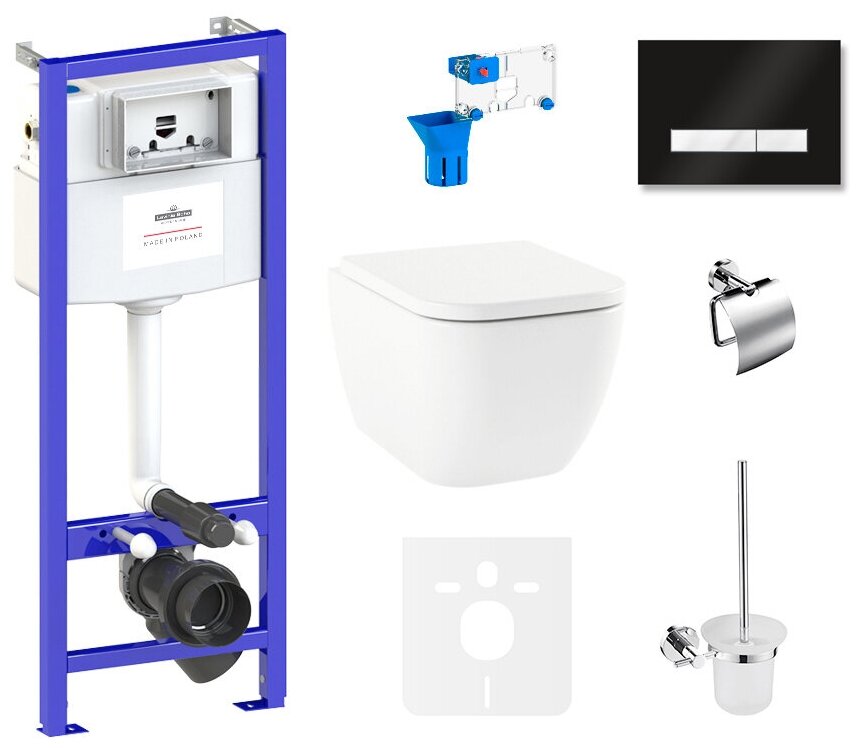 Комплект 9 в 1 Lavinia Boho One Compacto 75110313, унитаз, сиденье микролифт, инсталляция, клавиша смыва, набор аксессуаров