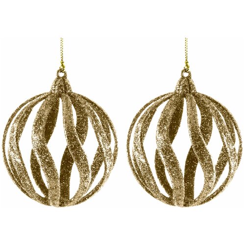 фото Декоративная подвеска todi "резная шар" пластик / набор из 2- х штук цвет: золотистый (8х8 см