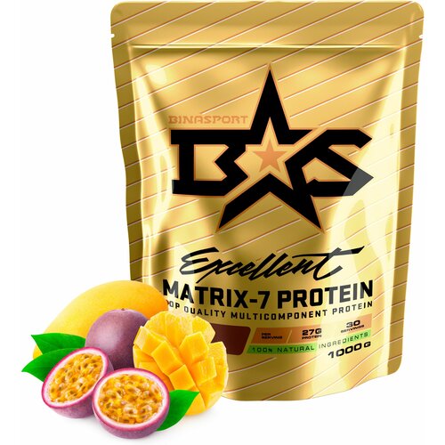 Многокомпонентный протеин Binasport Excellent Matrix-7 PROTEIN 1000 г со вкусом манго-маракуйи пирожное павлова со вкусом манго маракуйи 50 г