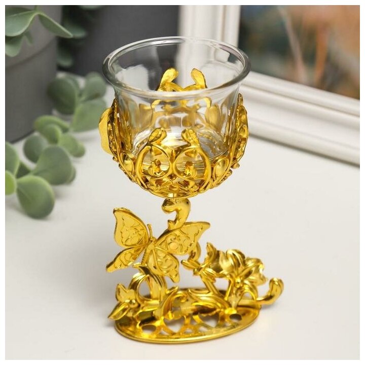 Sima-land Подсвечник пластик, стекло "Бабочка" золото 12х7,5х6 см