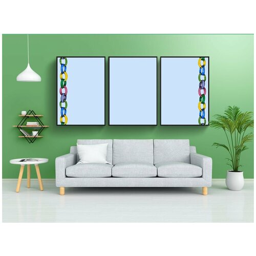 фото Набор модулных постеров для интерьера "празднование, бумажная цепочка, синий" 60x90 см. в тубусе, без рамки lotsprints