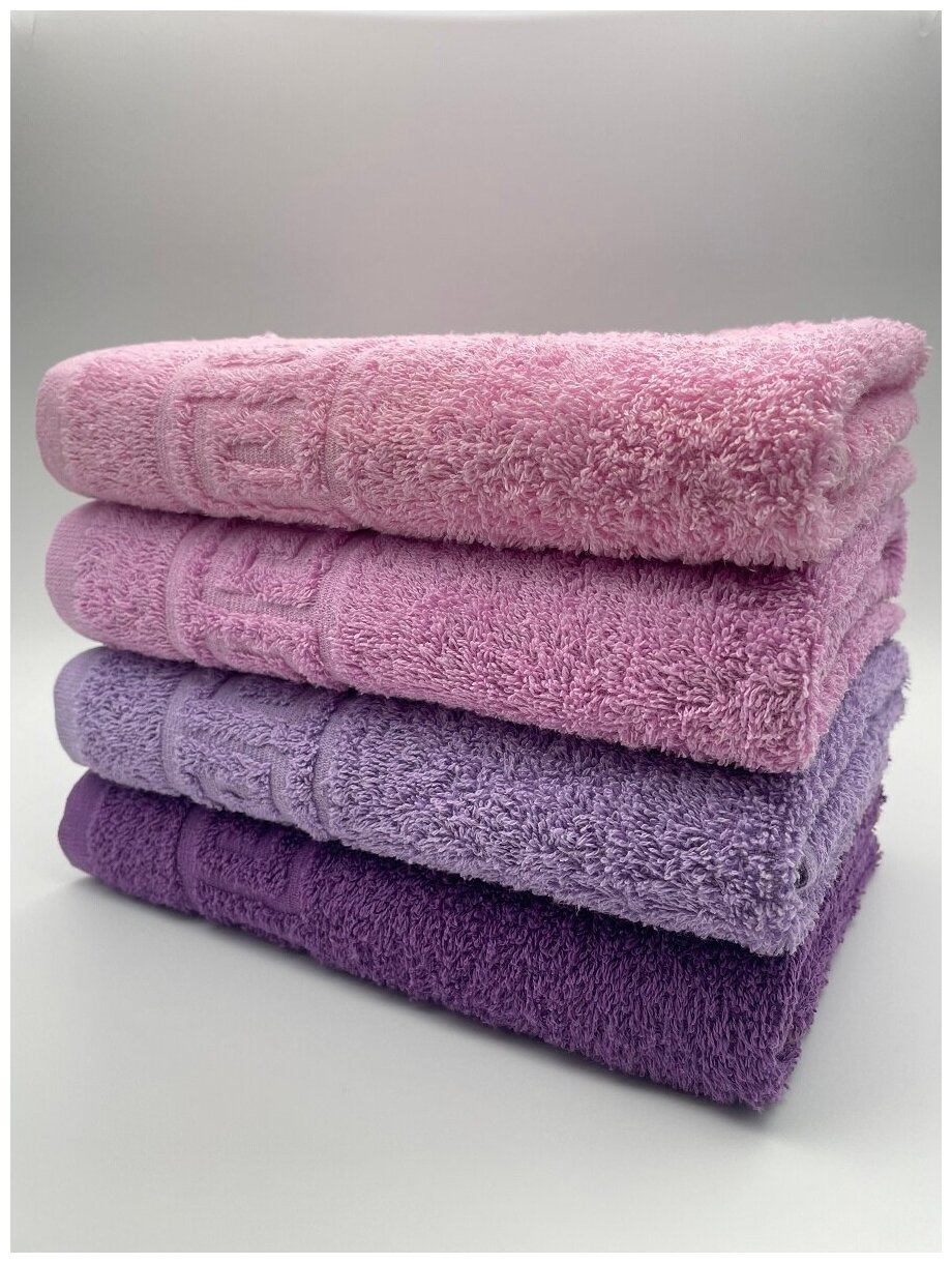 Полотенца махровые для рук 40х70, комплект из 4 шт."Пурпурный+люпин+св.сирень+розовый" - фотография № 1