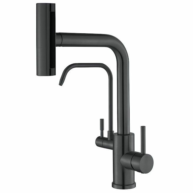 Смеситель для кухни ZORG Steel Hammer (SH 091 PVD GRAFIT) с подключением к фильтру и выдвижным изливом, графитовый