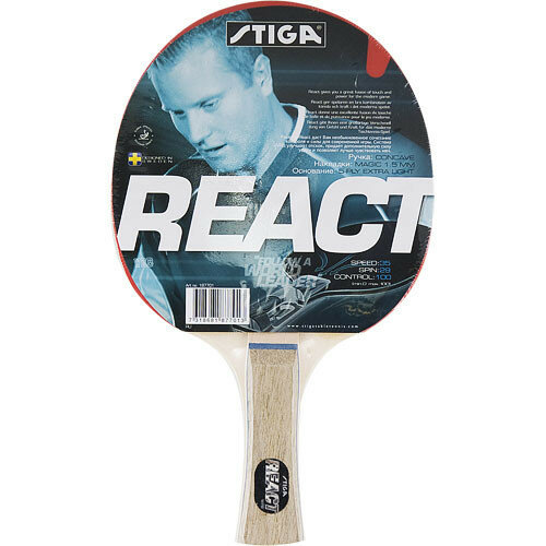 Ракетка для настольного тенниса Stiga React WRB, накладка 1,5 мм ITTF, коническая ручка