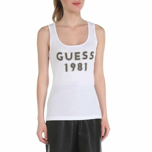 Майка GUESS, размер L, белый white crop top white tank top sleeveless solid color sexy camis 2021 summer women tank top fashion female clothing tanks