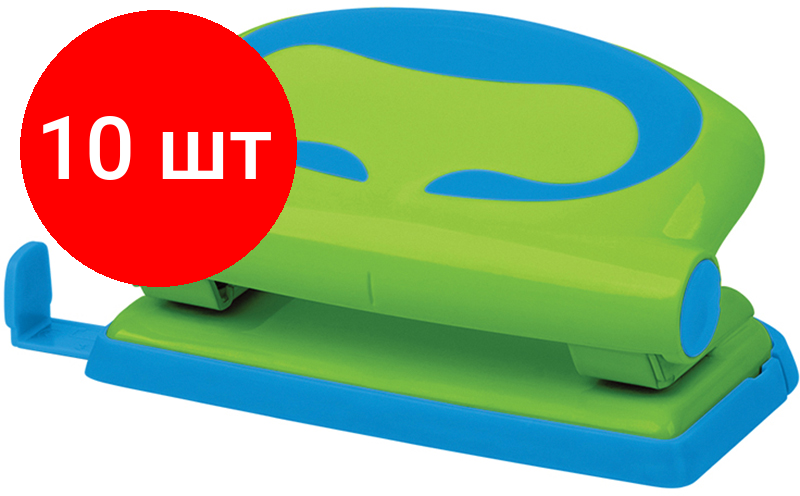 Комплект 10 шт, Дырокол Berlingo "Fuze" 10л., пластиковый, зеленый, с линейкой