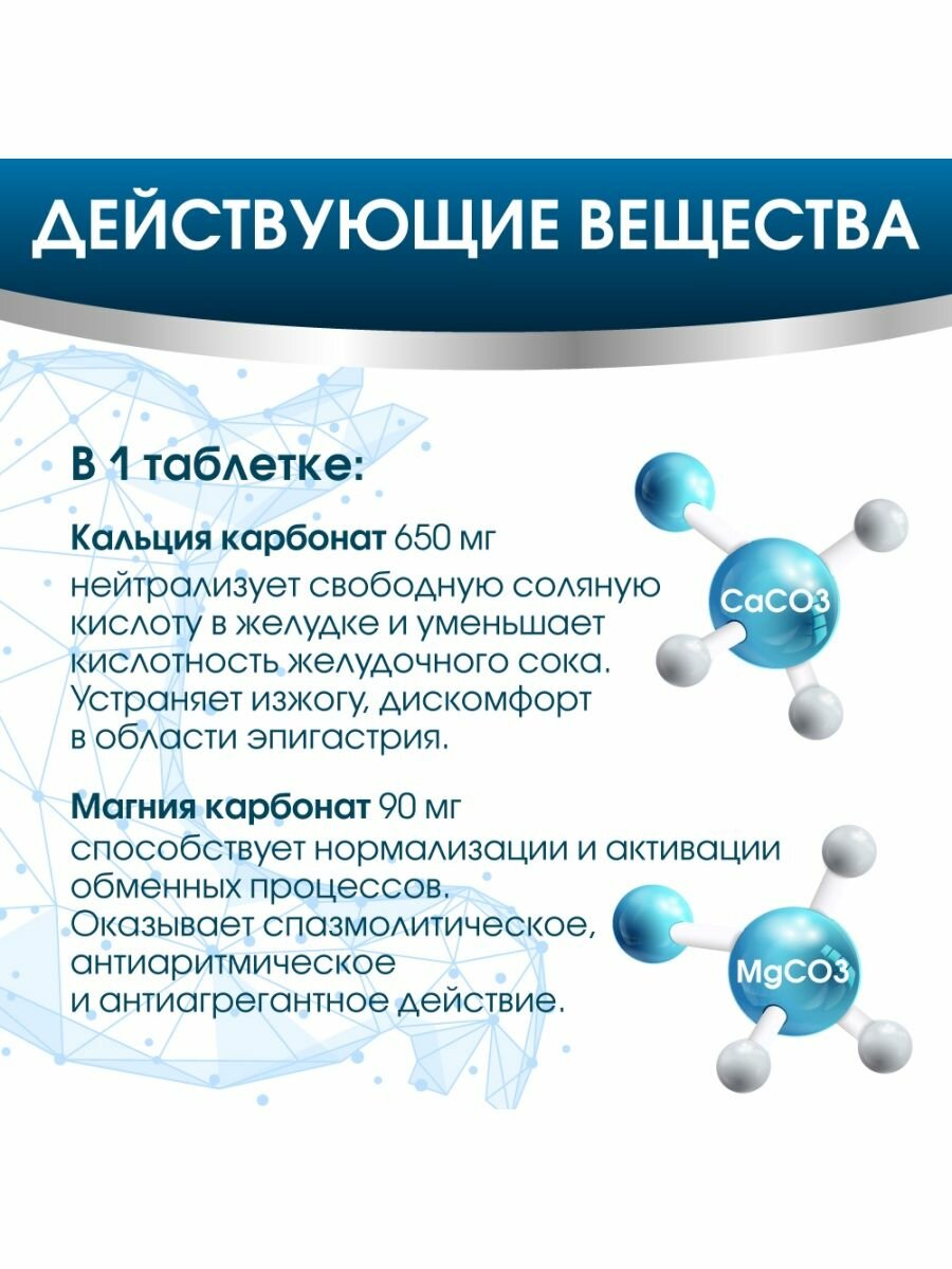 Изображение Средства от изжоги Дуогаст, антацидное средство 40 шт, жевательные таблетки средство от изжоги и болях в желудке