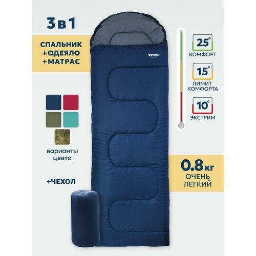 Спальный мешок с подголовником туристический спальник кемпинговый одеяло в палатку для похода кемпинга рыбалки охоты SimpleBlue 2610₽