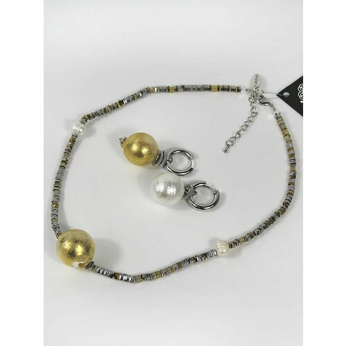 Чокер PJ Murano, стекло, гематит, длина 45 см, черный/золотистый/серебристый