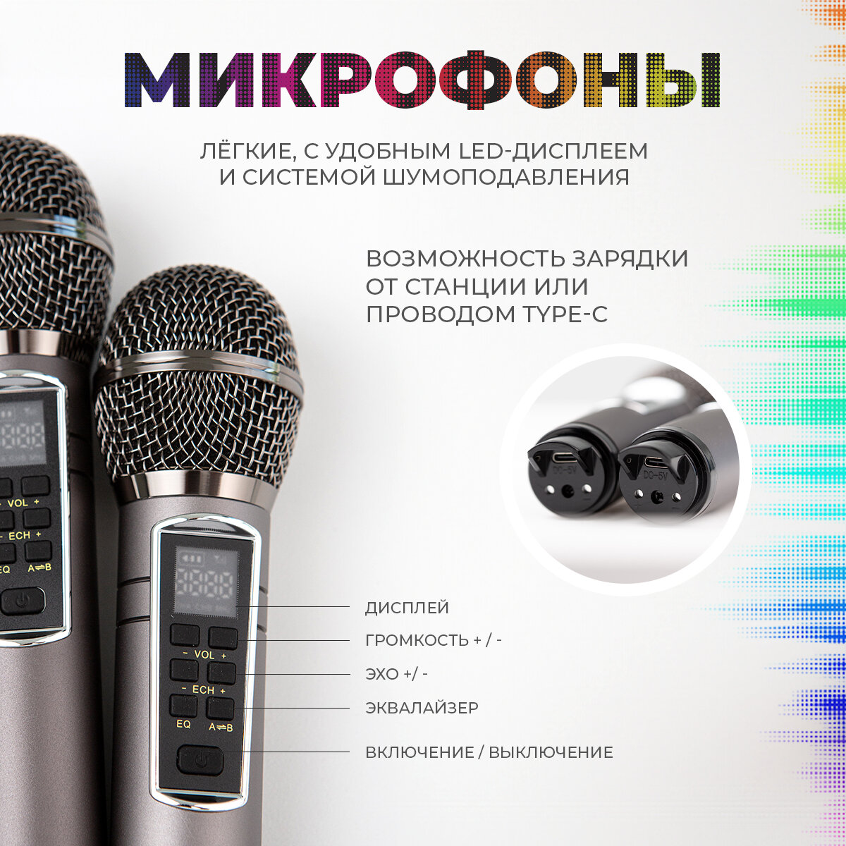 Сова - караоке система, Rexus SD 306 PLUS с двумя перезаряжаемыми радиомикрофонами, изменение голоса , блютуз — фото 1