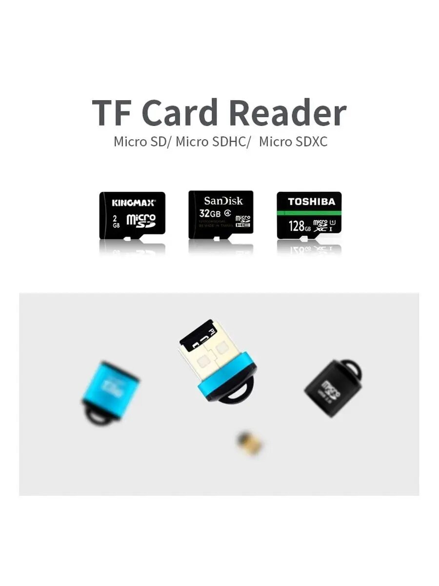 Картридер для карт памяти Micro SD на USB 2.0, переходник для карт microSD, металлический корпус, черный цвет — фото 1