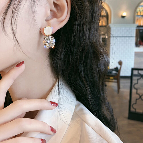 Серьги Стайл Групп, циркон, размер 18 мм, золотой