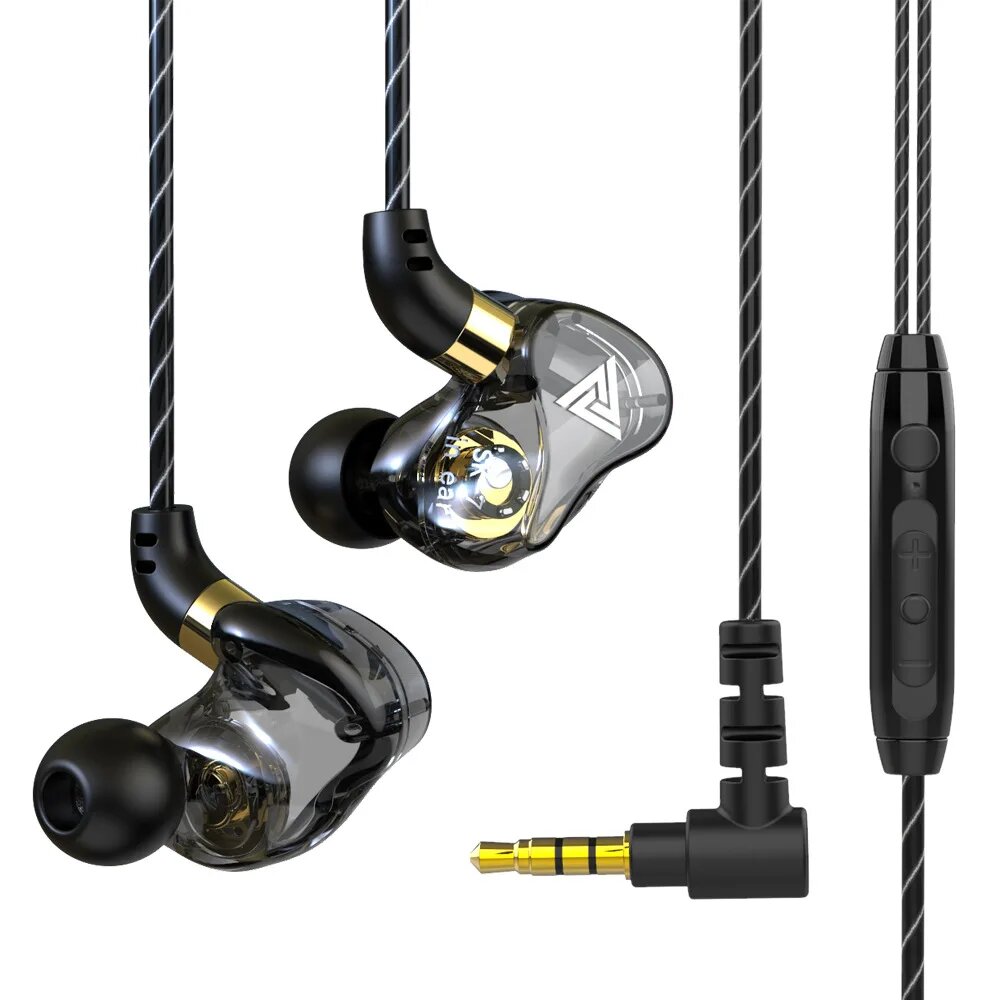 QKZ SK7 Проводные наушники с медным драйвером, стерео HiFi наушники, спортивная музыкальная гарнитура для бега, геймерские наушники Super Bass fone de ouvido, SK7 Black