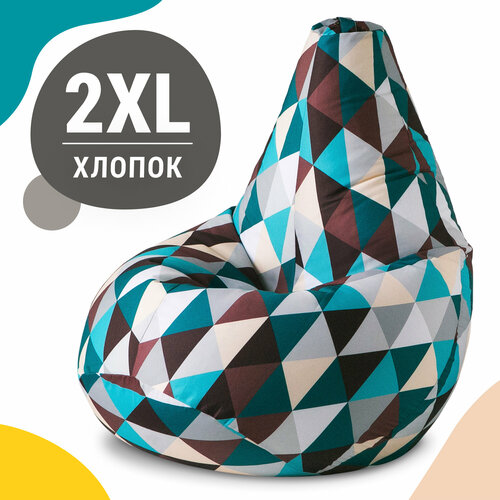 MyPuff кресло-мешок Груша, размер XXL-Миди, мебельный хлопок, ромб бежевый, коричневый, голубой, размер средние