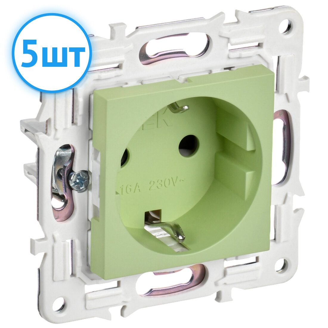 Механизм розетки IEK SKANDY с заземлением 16А мятный SK-R05G SK-R11-16-K06 (комплект из 5 шт.)