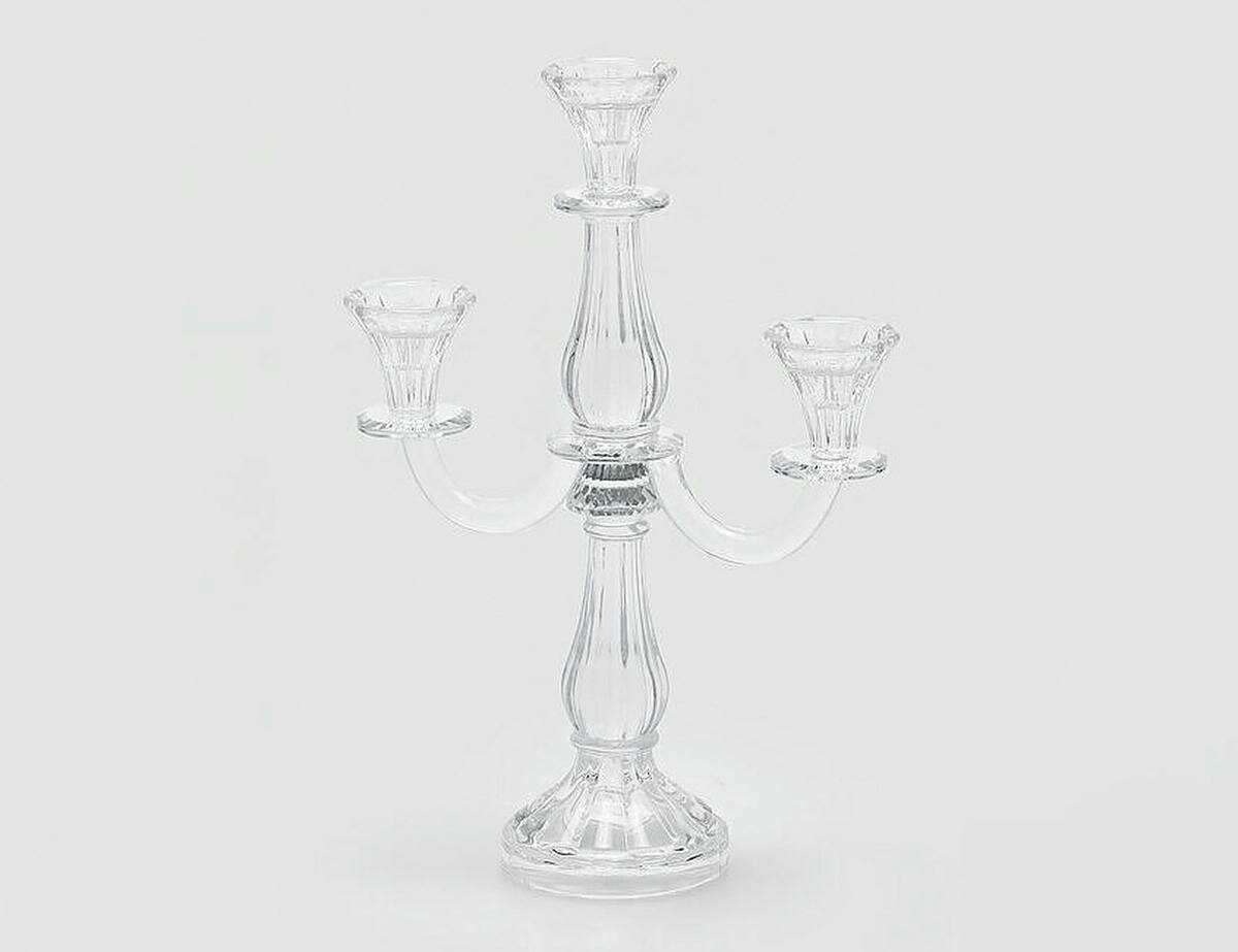 Декоративный подсвечник-канделябр на 3 свечи огден, стекло, 35 см, EDG